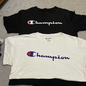 Champion tee shirts. A little yellowing under arm on white.  Priced accordingly